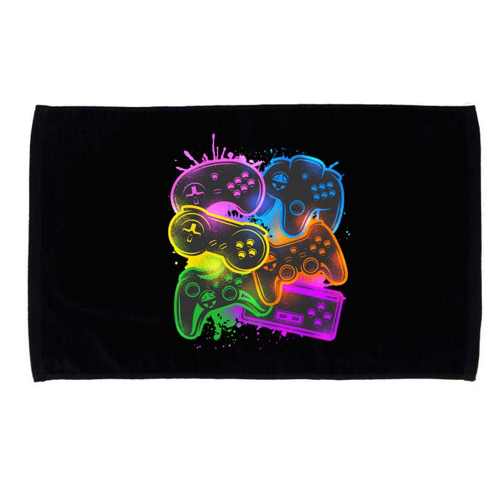 Cool Retro Neon Graffiti Video Game Controllers Microfiber Hand Towel