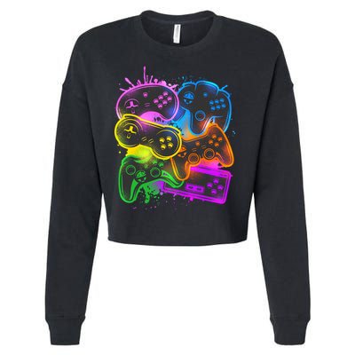 Cool Retro Neon Graffiti Video Game Controllers Cropped Pullover Crew