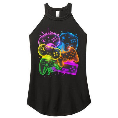 Cool Retro Neon Graffiti Video Game Controllers Women's Perfect Tri Rocker Tank