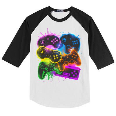 Cool Retro Neon Graffiti Video Game Controllers Kids Colorblock Raglan Jersey