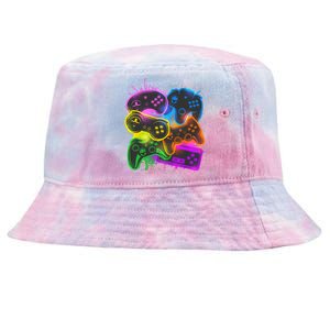 Cool Retro Neon Graffiti Video Game Controllers Tie-Dyed Bucket Hat