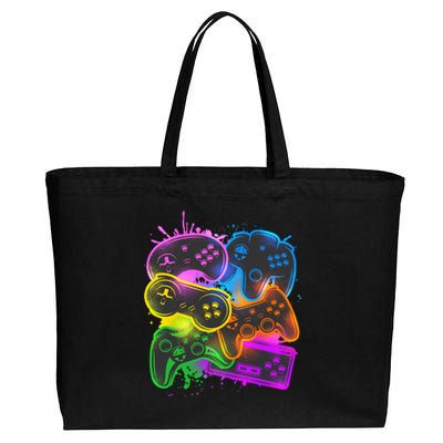 Cool Retro Neon Graffiti Video Game Controllers Cotton Canvas Jumbo Tote