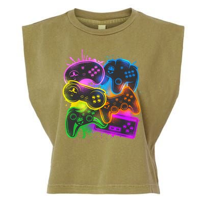 Cool Retro Neon Graffiti Video Game Controllers Garment-Dyed Women's Muscle Tee