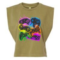 Cool Retro Neon Graffiti Video Game Controllers Garment-Dyed Women's Muscle Tee