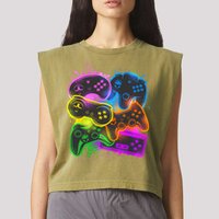 Cool Retro Neon Graffiti Video Game Controllers Garment-Dyed Women's Muscle Tee