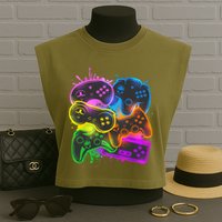 Cool Retro Neon Graffiti Video Game Controllers Garment-Dyed Women's Muscle Tee