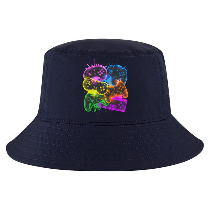 Cool Retro Neon Graffiti Video Game Controllers Cool Comfort Performance Bucket Hat