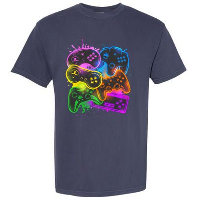 Cool Retro Neon Graffiti Video Game Controllers Garment-Dyed Heavyweight T-Shirt