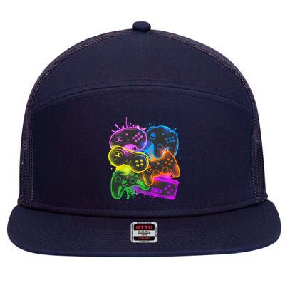Cool Retro Neon Graffiti Video Game Controllers 7 Panel Mesh Trucker Snapback Hat