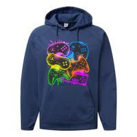 Cool Retro Neon Graffiti Video Game Controllers Performance Fleece Hoodie