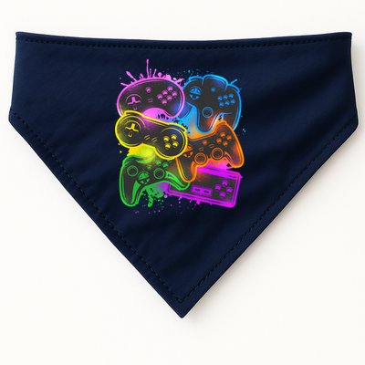 Cool Retro Neon Graffiti Video Game Controllers USA-Made Doggie Bandana