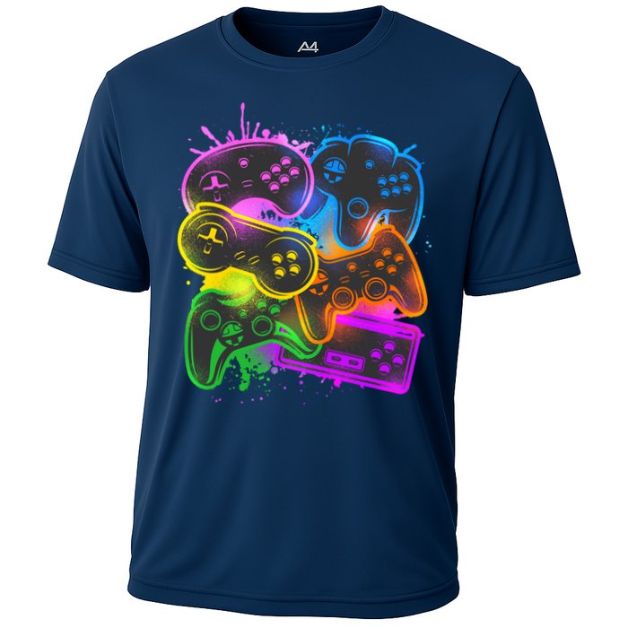 Cool Retro Neon Graffiti Video Game Controllers Performance Shirt