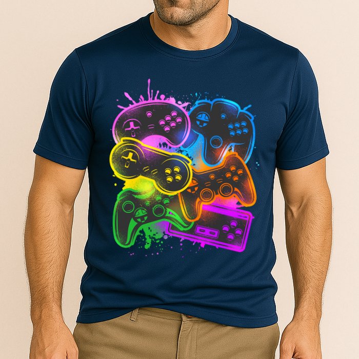Cool Retro Neon Graffiti Video Game Controllers Performance Shirt