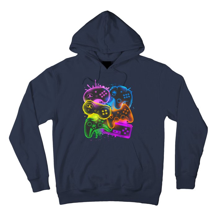 Cool Retro Neon Graffiti Video Game Controllers Hoodie