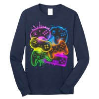 Cool Retro Neon Graffiti Video Game Controllers Long Sleeve Shirt