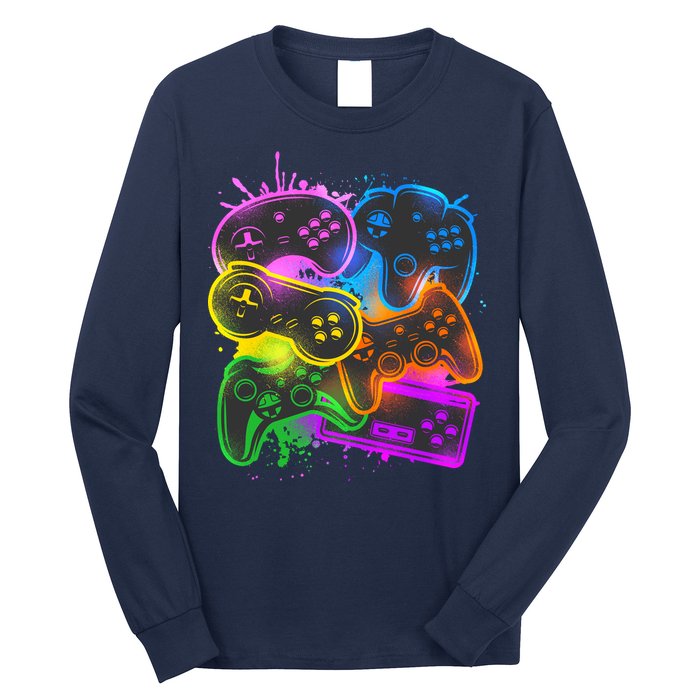 Cool Retro Neon Graffiti Video Game Controllers Long Sleeve Shirt