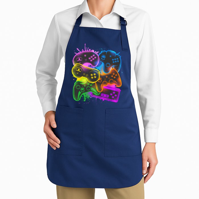Cool Retro Neon Graffiti Video Game Controllers Apron