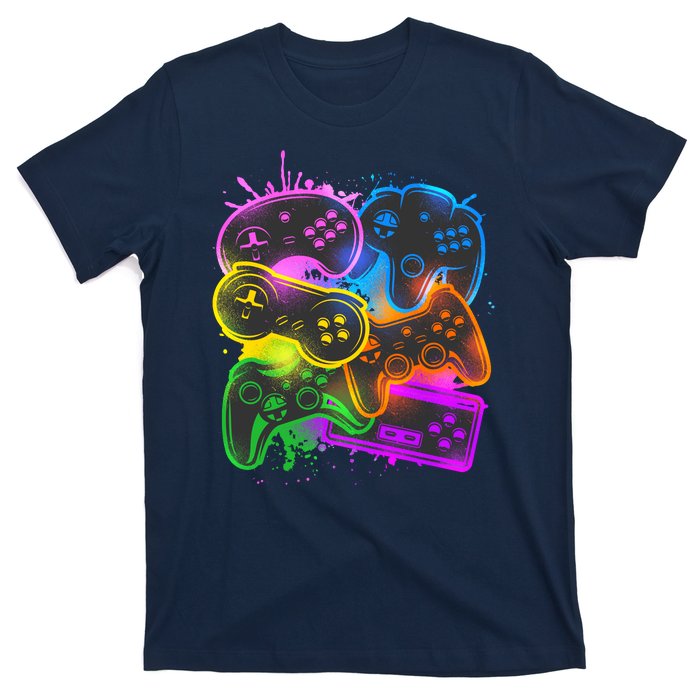 Cool Retro Neon Graffiti Video Game Controllers T-Shirt