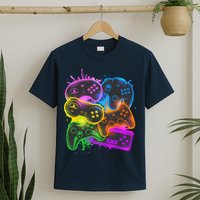 Cool Retro Neon Graffiti Video Game Controllers T-Shirt