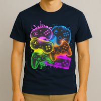 Cool Retro Neon Graffiti Video Game Controllers T-Shirt