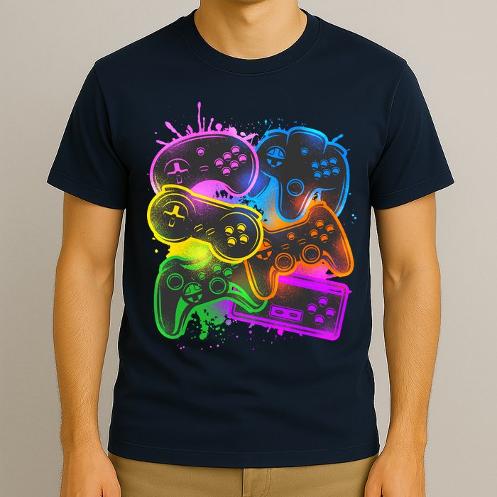 Cool Retro Neon Graffiti Video Game Controllers T-Shirt