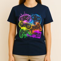 Cool Retro Neon Graffiti Video Game Controllers T-Shirt