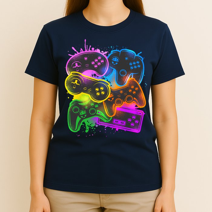 Cool Retro Neon Graffiti Video Game Controllers T-Shirt