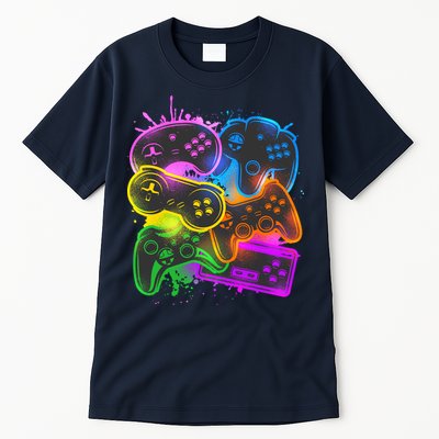Cool Retro Neon Graffiti Video Game Controllers Tall T-Shirt