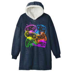 Cool Retro Neon Graffiti Video Game Controllers Hooded Wearable Blanket