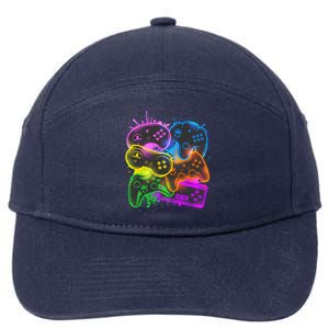 Cool Retro Neon Graffiti Video Game Controllers 7-Panel Snapback Hat