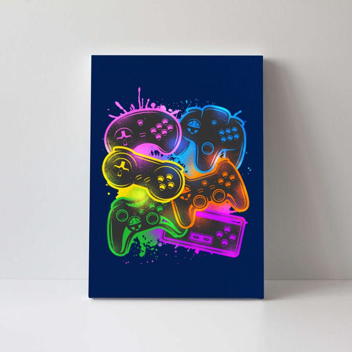 Cool Retro Neon Graffiti Video Game Controllers Canvas