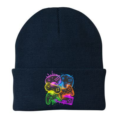 Cool Retro Neon Graffiti Video Game Controllers Knit Cap Winter Beanie