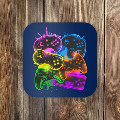 Cool Retro Neon Graffiti Video Game Controllers Coaster