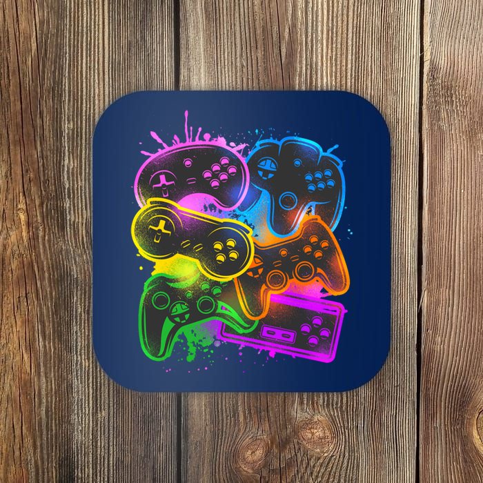 Cool Retro Neon Graffiti Video Game Controllers Coaster