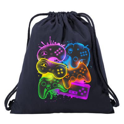 Cool Retro Neon Graffiti Video Game Controllers Drawstring Bag