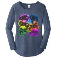 Cool Retro Neon Graffiti Video Game Controllers Women's Perfect Tri Tunic Long Sleeve Shirt