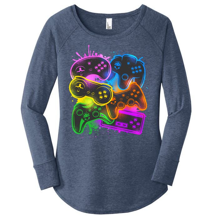 Cool Retro Neon Graffiti Video Game Controllers Women's Perfect Tri Tunic Long Sleeve Shirt