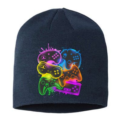 Cool Retro Neon Graffiti Video Game Controllers Sustainable Beanie