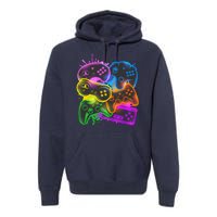 Cool Retro Neon Graffiti Video Game Controllers Premium Hoodie