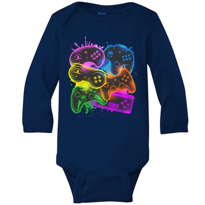 Cool Retro Neon Graffiti Video Game Controllers Baby Long Sleeve Bodysuit