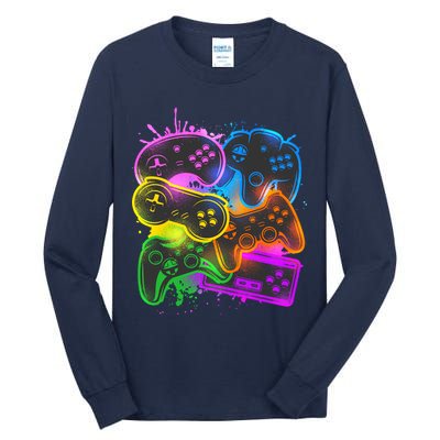 Cool Retro Neon Graffiti Video Game Controllers Tall Long Sleeve T-Shirt