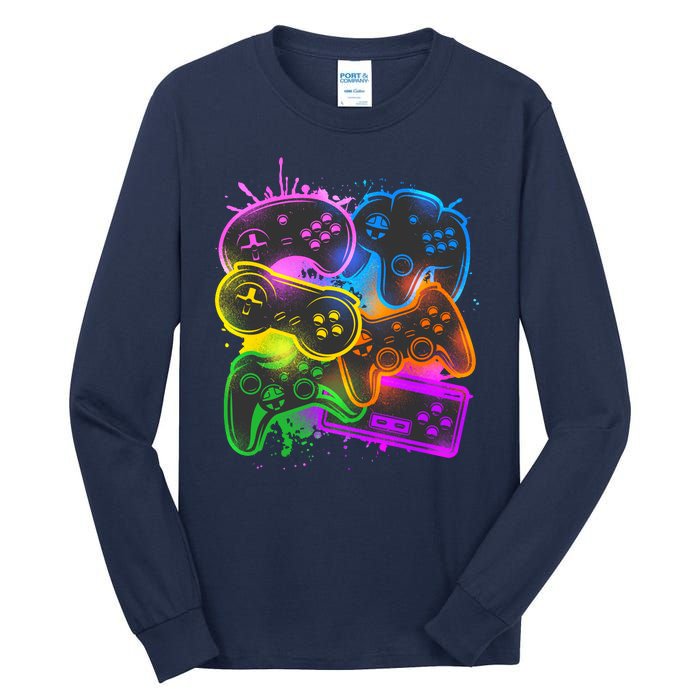 Cool Retro Neon Graffiti Video Game Controllers Tall Long Sleeve T-Shirt