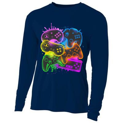 Cool Retro Neon Graffiti Video Game Controllers Cooling Performance Long Sleeve Crew