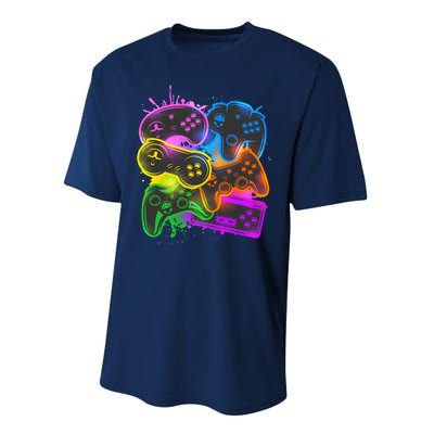 Cool Retro Neon Graffiti Video Game Controllers Performance Sprint T-Shirt