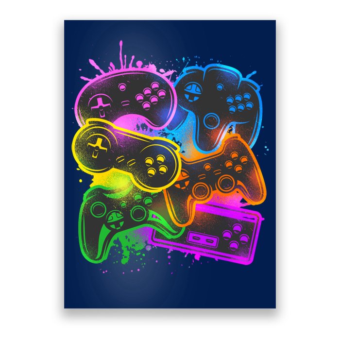 Cool Retro Neon Graffiti Video Game Controllers Poster