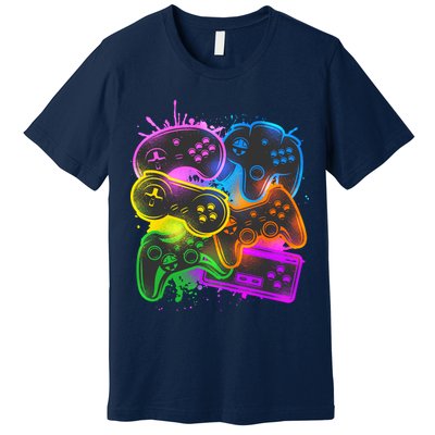 Cool Retro Neon Graffiti Video Game Controllers Premium T-Shirt