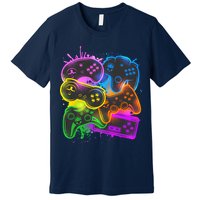 Cool Retro Neon Graffiti Video Game Controllers Premium T-Shirt