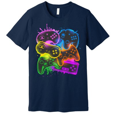 Cool Retro Neon Graffiti Video Game Controllers Premium T-Shirt