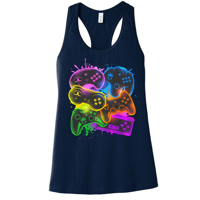 Cool Retro Neon Graffiti Video Game Controllers Women's Racerback Tank