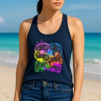 Cool Retro Neon Graffiti Video Game Controllers Womens Tank Top